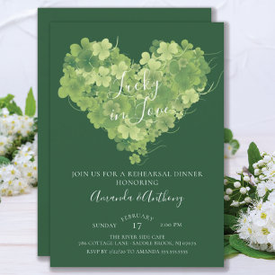 Invitation Dîner de répétition Shamrock Heart Chanceux en amo