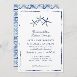 Invitation Dîner de répétition Shibori Indigo Starfish Sea Be