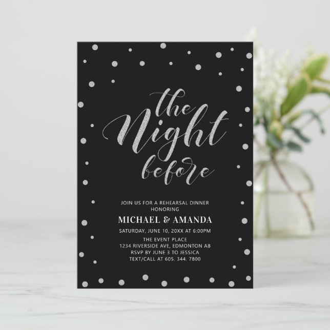 Invitation Dîner de répétition Silver & Black Typographie mod (Debout devant)