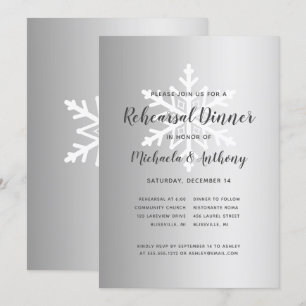 Invitation Dîner de répétition Silver Ombre Snowflake Winter