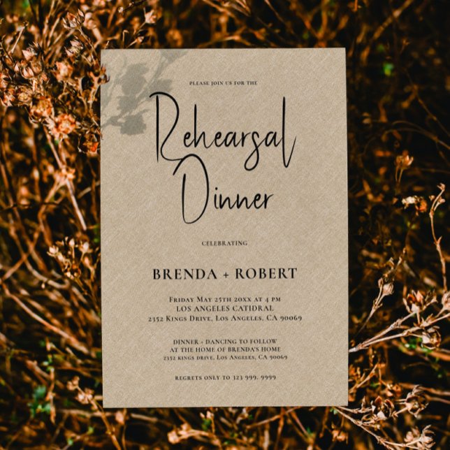 Invitation Dîner de répétition simple en lin blanc (Créateur téléchargé)