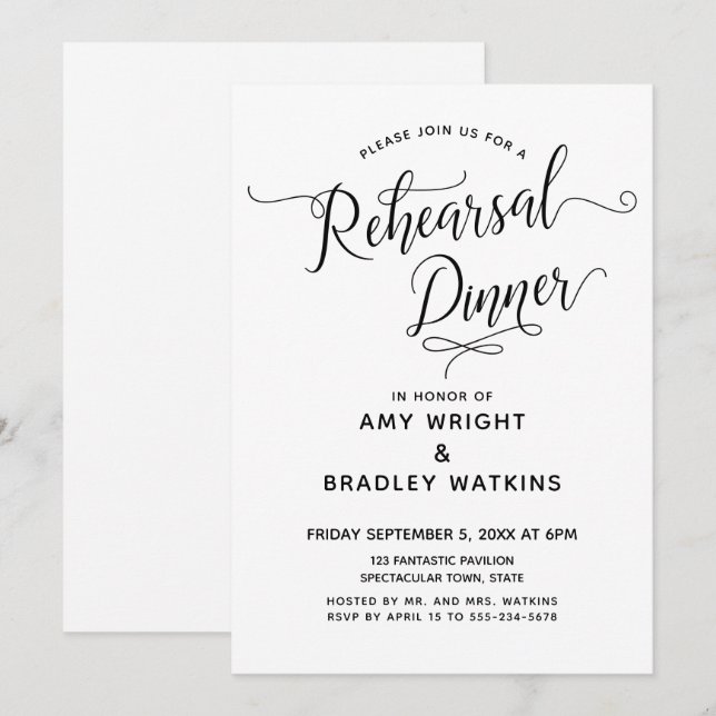 Invitation Dîner de répétition simple et élégant (Devant / Derrière)