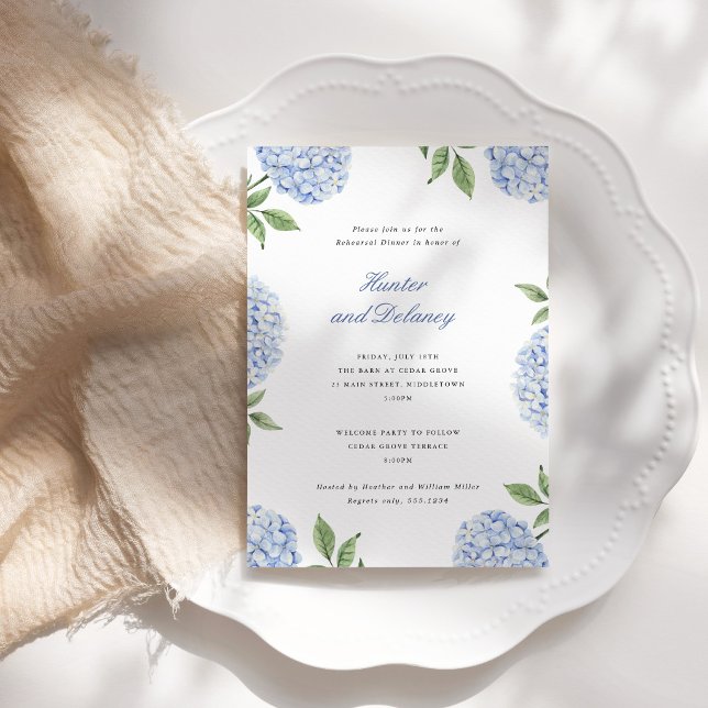Invitation Dîner de répétition Simple Fleur d'hydrangea bleue (Créateur téléchargé)