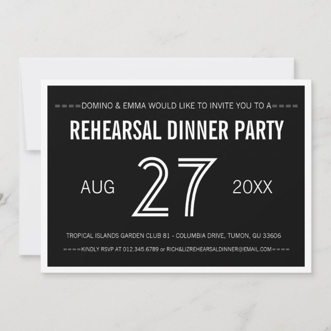 Invitation Dîner de répétition simple Mariage Black Modern (Devant)