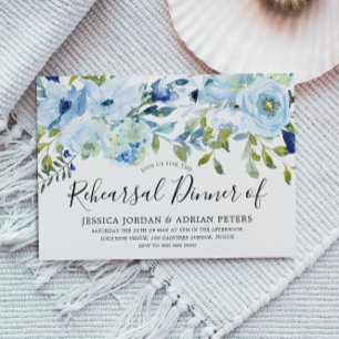 Invitation Dîner de répétition Sky Blue Watercolor Flowers
