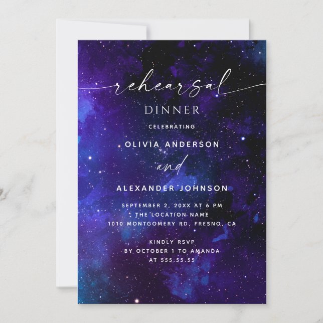 Invitation Dîner de répétition spatial | Mariage céleste de l (Devant)
