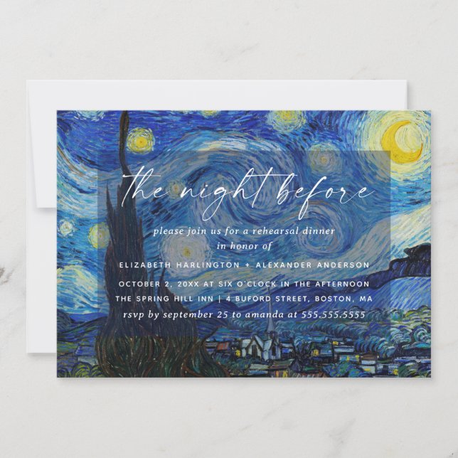 Invitation Dîner de répétition Starry Night | Mariage au musé (Devant)