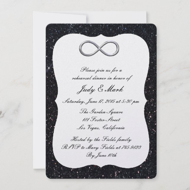 Invitation Dîner de répétition Strass Noir Argent Infini (Devant)