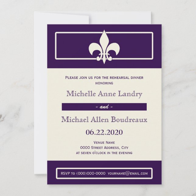 Invitation Dîner de répétition style affiche Fleur de Lis (Devant)