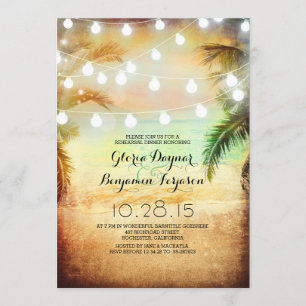 Invitation Dîner de répétition Sunset Beach & String Lights