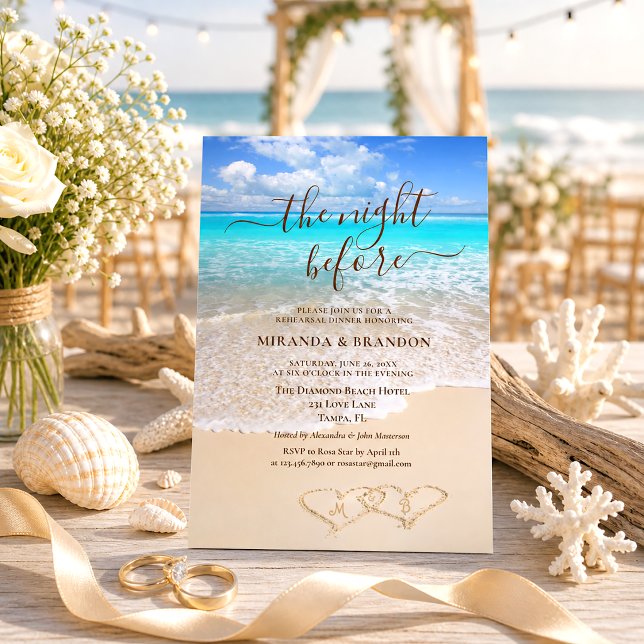 Invitation Dîner de répétition sur la plage aux vagues de l'o (Créateur téléchargé)