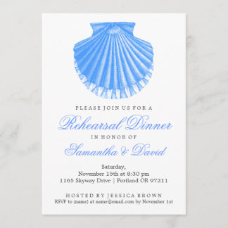 Invitation Dîner de répétition sur la plage Bleu coquille de