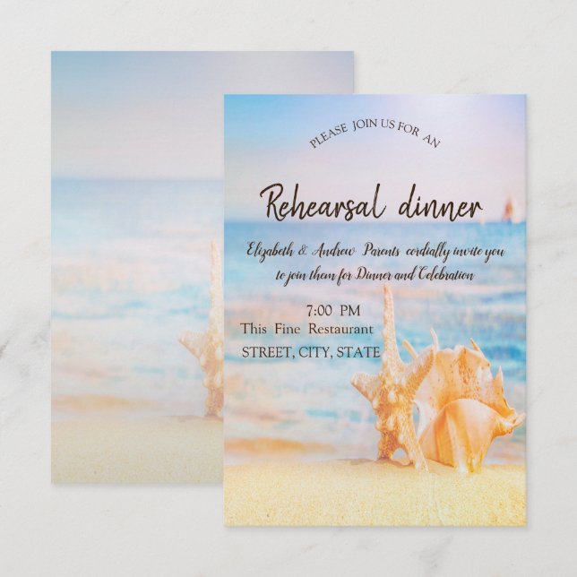 Invitation Dîner de répétition sur la plage, étoile de mer, c (Devant / Derrière)