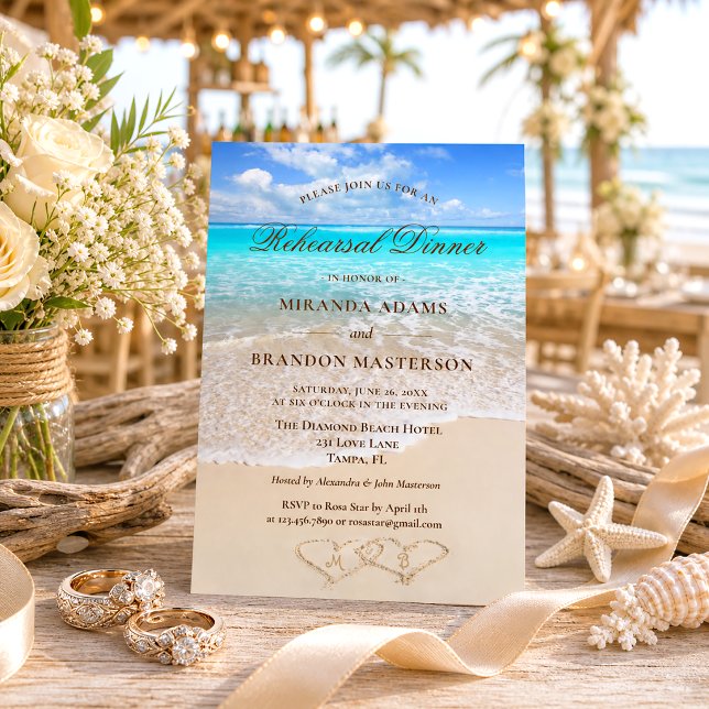 Invitation Dîner de répétition sur la plage tropicale de Sand (Créateur téléchargé)