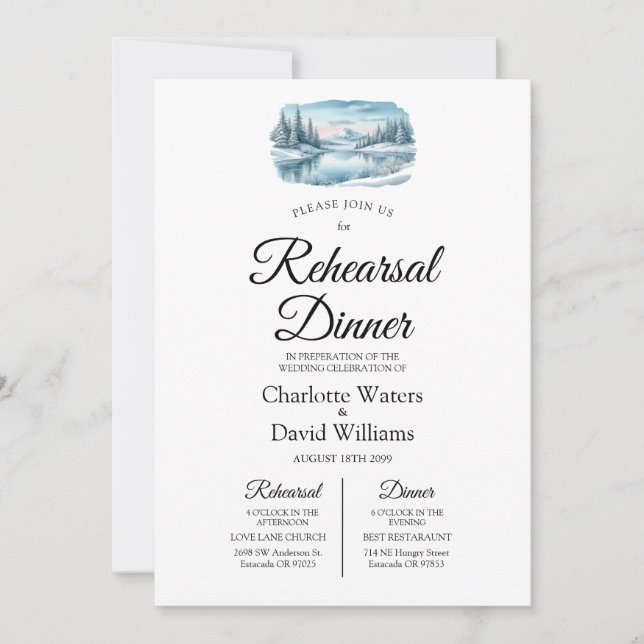 Invitation Dîner de répétition sur le lac d'hiver de la monta (Devant)