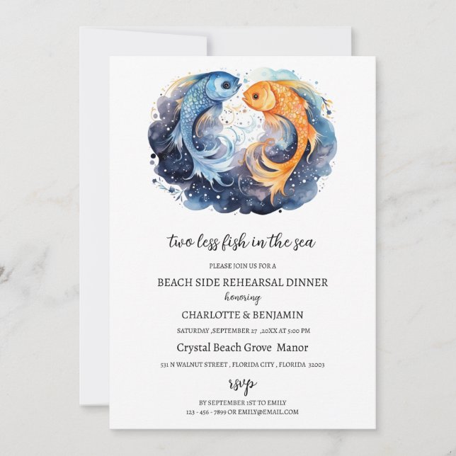 Invitation Dîner de répétition sur le thème de la mer et de l (Devant)