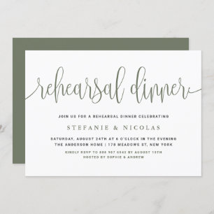 Invitation Dîner de répétition Taupe Green Pretty Calligraphy