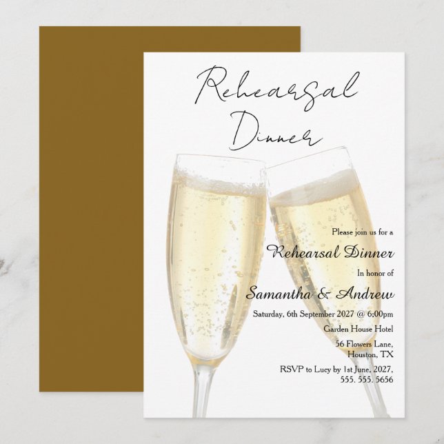 Invitation Dîner de répétition Toast au Champagne (Devant / Derrière)