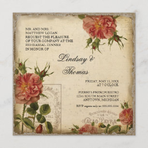 Invitation Dîner de répétition Tour Eiffel Vintage à la crème