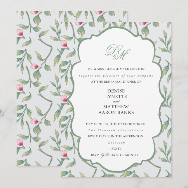 Invitation Dîner de répétition Tropical Breeze et Basil Green (Devant / Derrière)