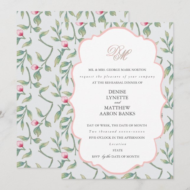 Invitation Dîner de répétition Tropical Breeze et rose arachn (Devant / Derrière)