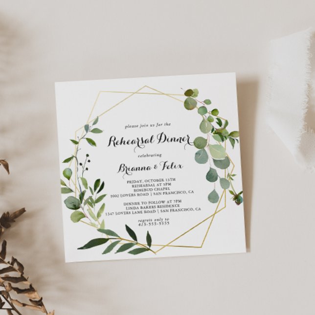 Invitation Dîner de répétition tropicale d'or géométrique (Créateur téléchargé)