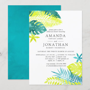 Invitation Dîner de répétition tropicale turquoise et citron