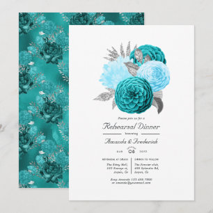 Invitation Dîner de répétition turquoise et Silver Floral Mar