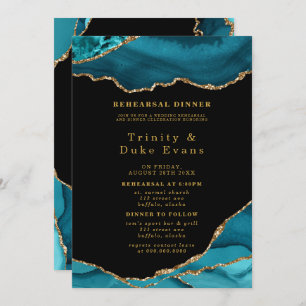 Invitation Dîner de répétition Turquoise moderne et doré