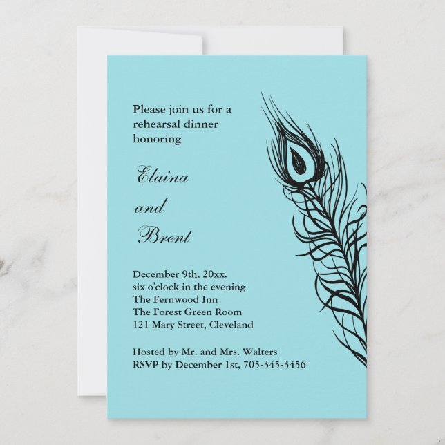 Invitation Dîner de répétition Turquoise Secouez vos plumes (Devant)