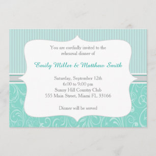 Invitation Dîner de répétition Turquoise Stripes Damask Invit