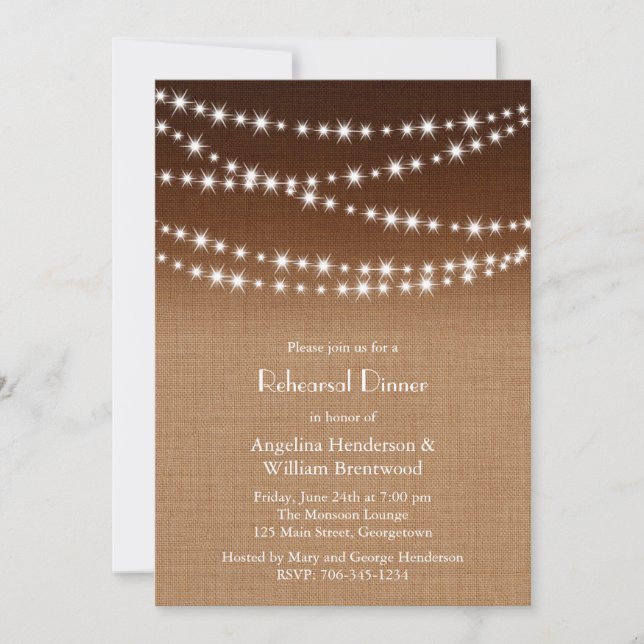 Invitation Dîner de répétition Twinkle Lights sur Burlap ombr (Devant)