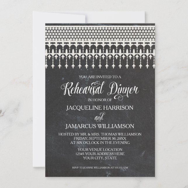 Invitation Dîner de répétition Typographie de dentelle du tab (Devant)