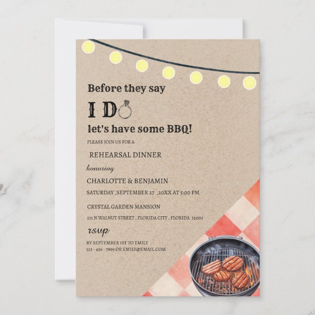 Invitation Dîner de répétition Unique  I Do BBQ (Devant)