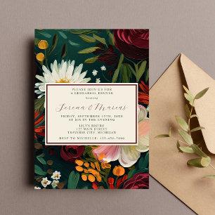 Invitation Dîner de répétition vert à la bourgogne florale pe