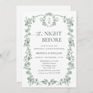 Invitation Dîner de répétition verte de l'Ornat victorien