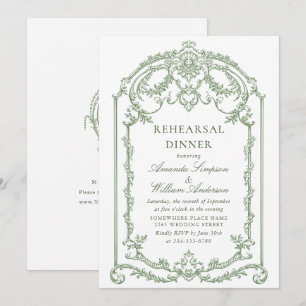 Invitation Dîner de répétition verte de l'Ornat victorien