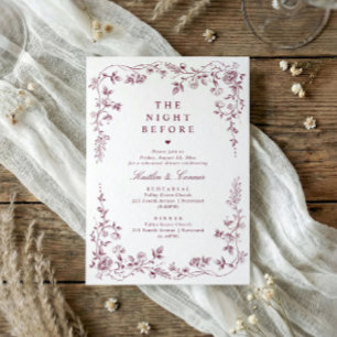 Invitation Dîner de répétition Vieux Rouge Vin Floral Vintage