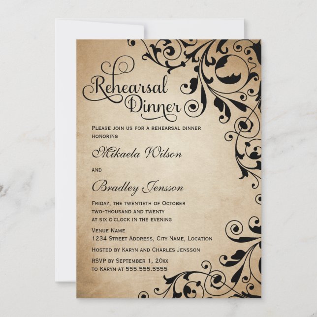 Invitation Dîner de répétition vintage (Devant)