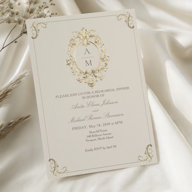 Invitation Dîner de répétition Vintage Baroque Or (Créateur téléchargé)