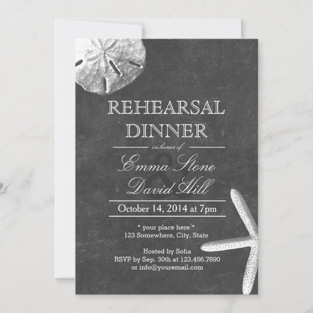 Invitation Dîner de répétition vintage Beach Thème Chalkboard (Devant)