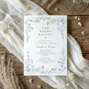 Invitation Dîner de répétition Vintage Bleu Poussiéreux Flora