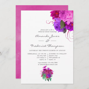 Invitation Dîner de répétition vintage Chic Fuchsia et violet
