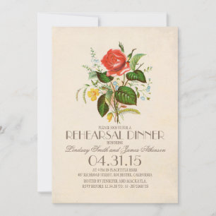 Invitation dîner de répétition vintage classique de fleurs d'