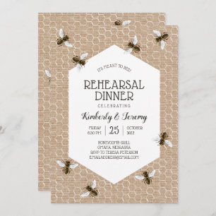 Invitation Dîner de répétition Vintage de l'abeille Burlap