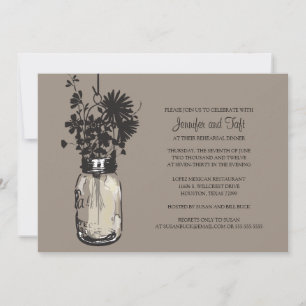 Invitation Dîner de répétition vintage Mason Jar & Fleurs sau