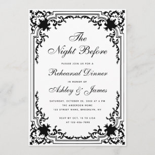 Invitation Dîner de Répétition Vintage Noir Blanc La Nuit Ava