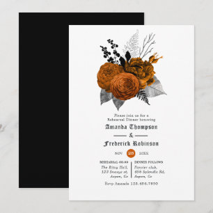 Invitation Dîner de répétition vintage noir et orange pour l'
