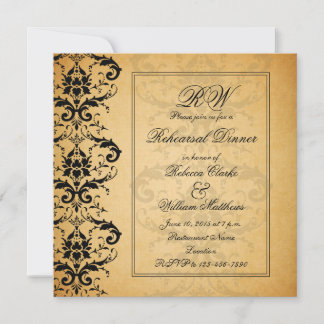 Invitation Dîner de répétition Vintage noir sur Damask Invita