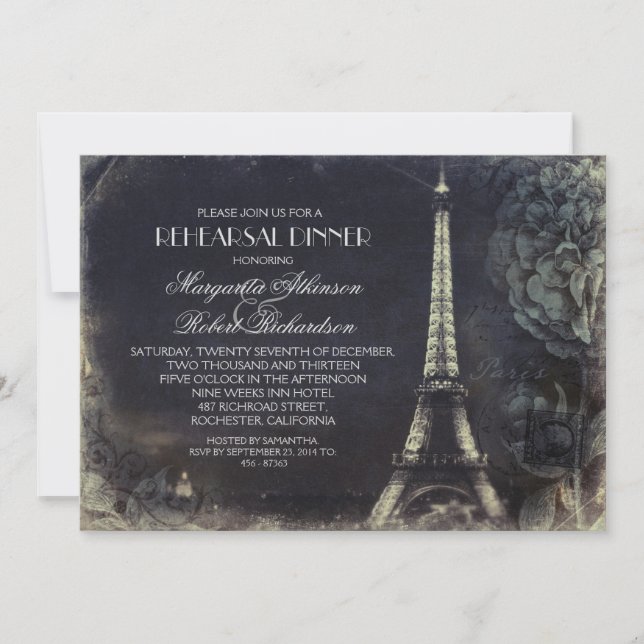 Invitation Dîner de répétition vintage Paris Eiffel Tower (Devant)